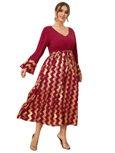 Plus Size V-neck Wave Belt Design Patchwork Dress